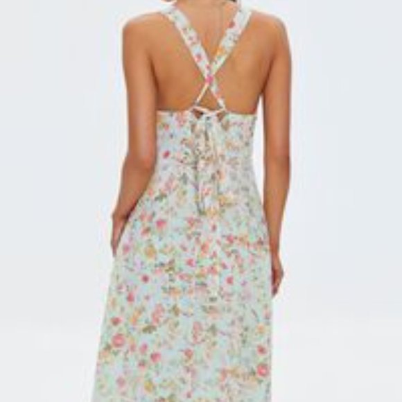 NWT Floral Print Crisscross Midi Dress Sz M - Picture 2 of 6